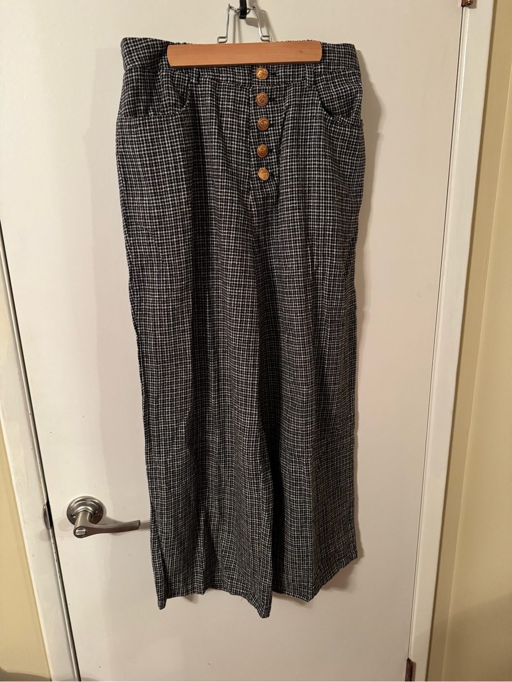 BloomChic Black & White Wide Leg Pants with Button Front
